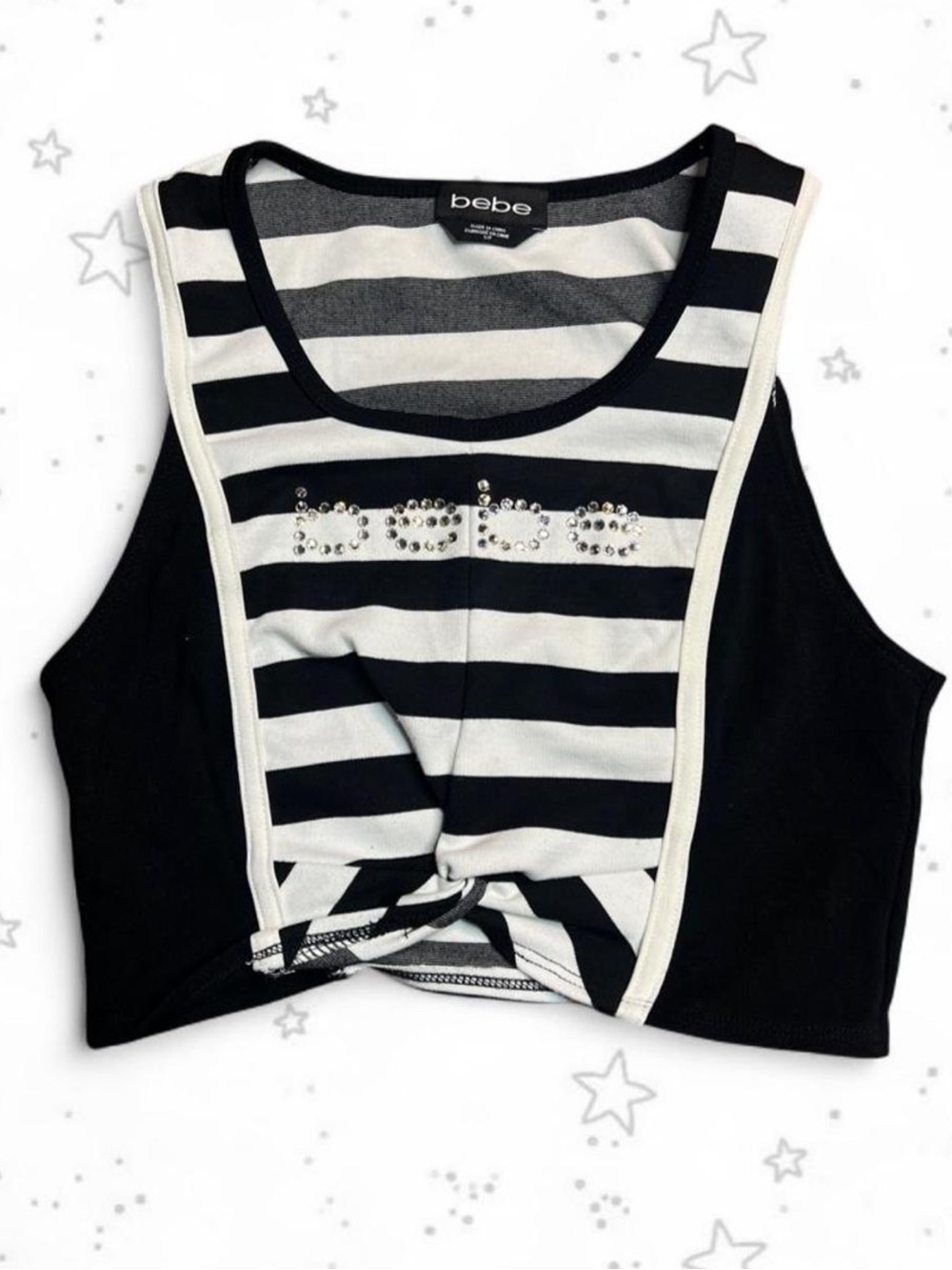 bebe Black and White Striped Studded Crop Tank